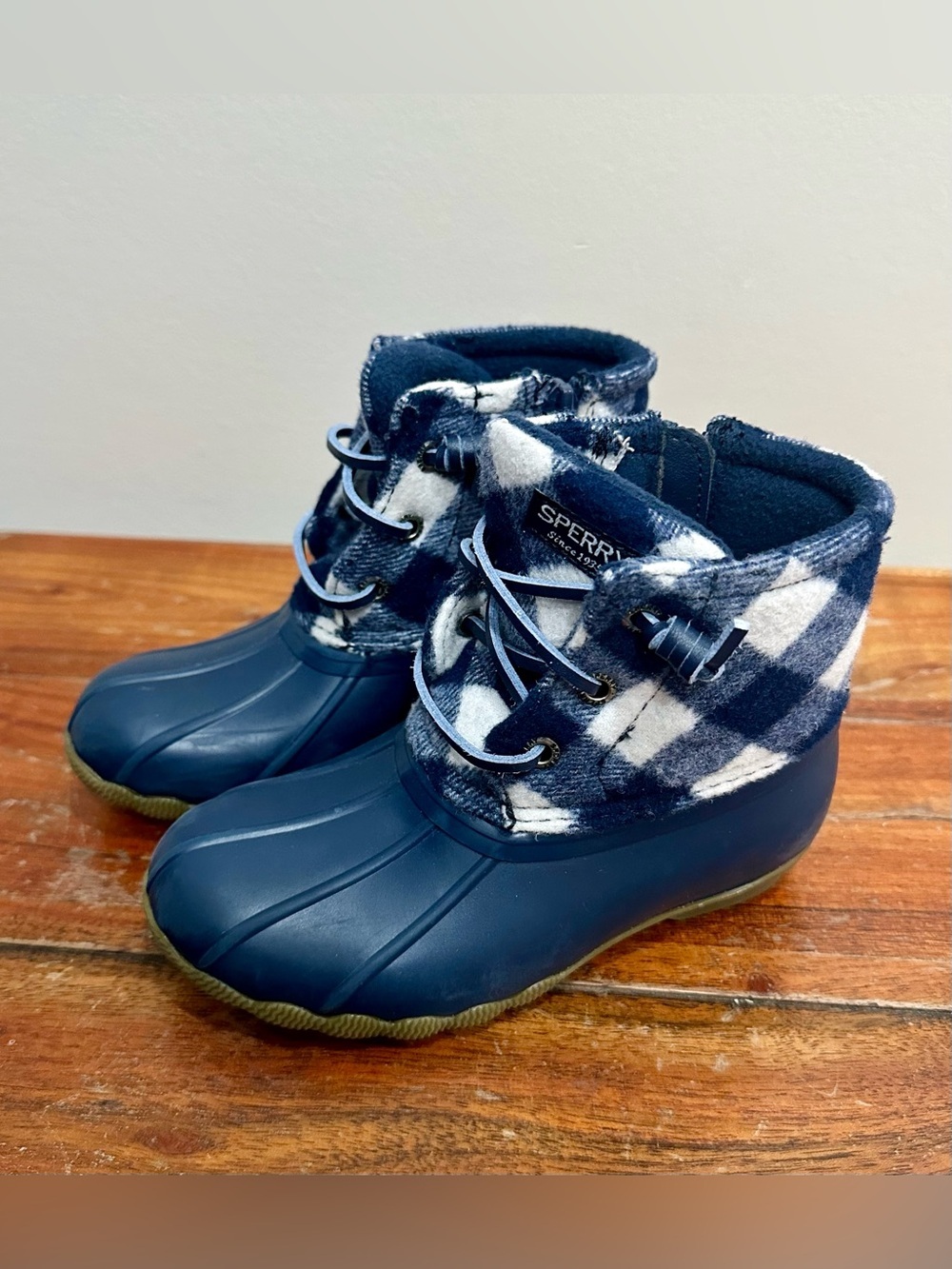 Sperry Top Sider Saltwater Toddler Blue Plaid Wool Waterpro Duck Boots